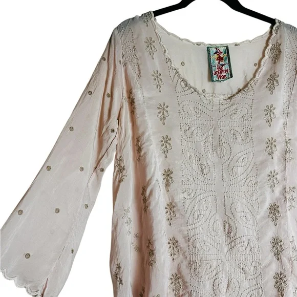 Johnny Was Embroidered Scalloped Trim Blouse Pink Size Small - Picture 4 of 9